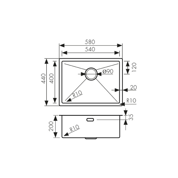 KSM-5844 Мойка из нержавеющей стали KAISER 580x440x200